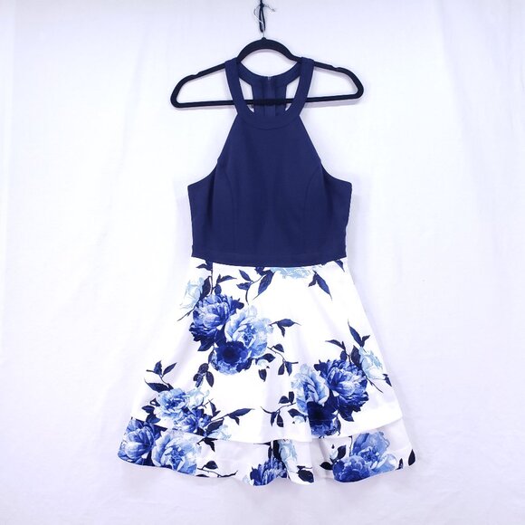 Speechless Dresses & Skirts - Speechless Navy Blue N White Floral Layered Formal Party Preppy Dress Size XL